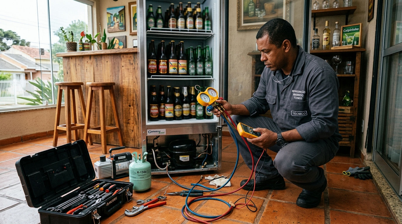 Técnico realizando manutenção de motor de cervejeira em São Luís‑MA