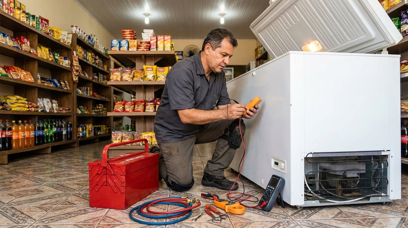 Recarga de gás refrigerante em freezer em atendimento em São Luís‑MA