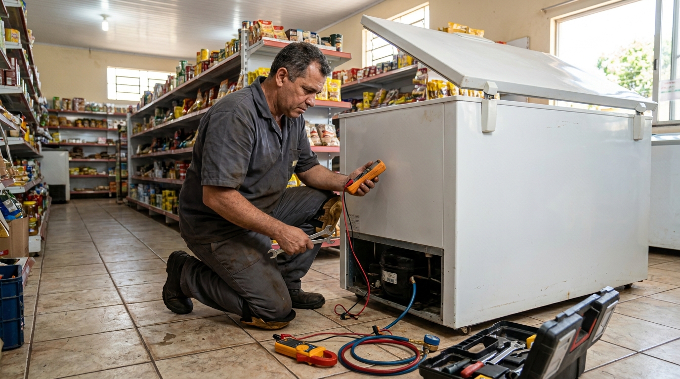 Troca de termostato de freezer em atendimento técnico em São Luís‑MA
